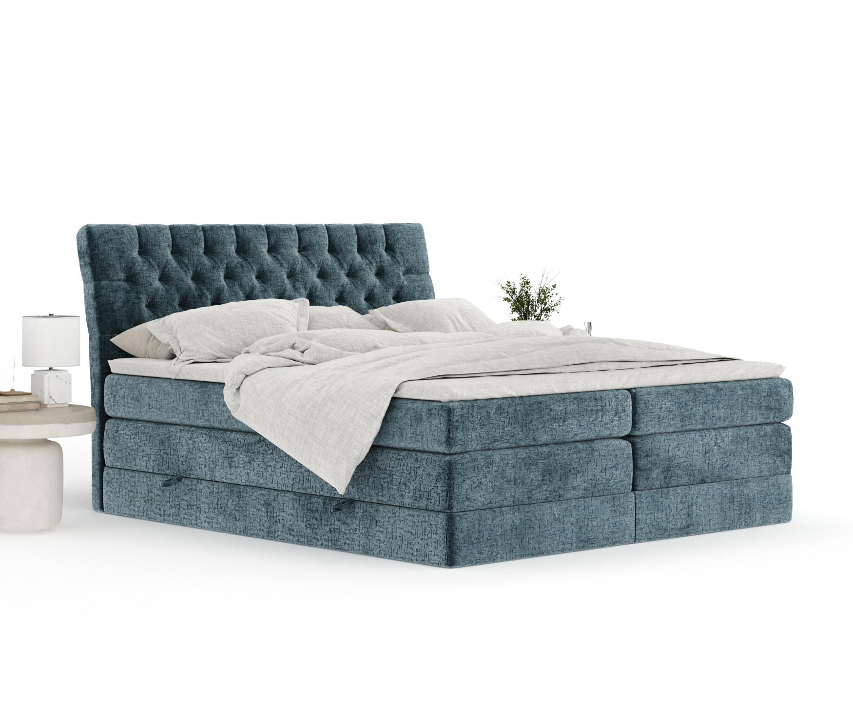Thumbnail - Maison de Reve Boxspringbett, Blau, Textil, Buche, Kiefer, H2, 7-Zonen, Höhe ca. 40 cm, 180x200 cm, Handmade in Europe, ...