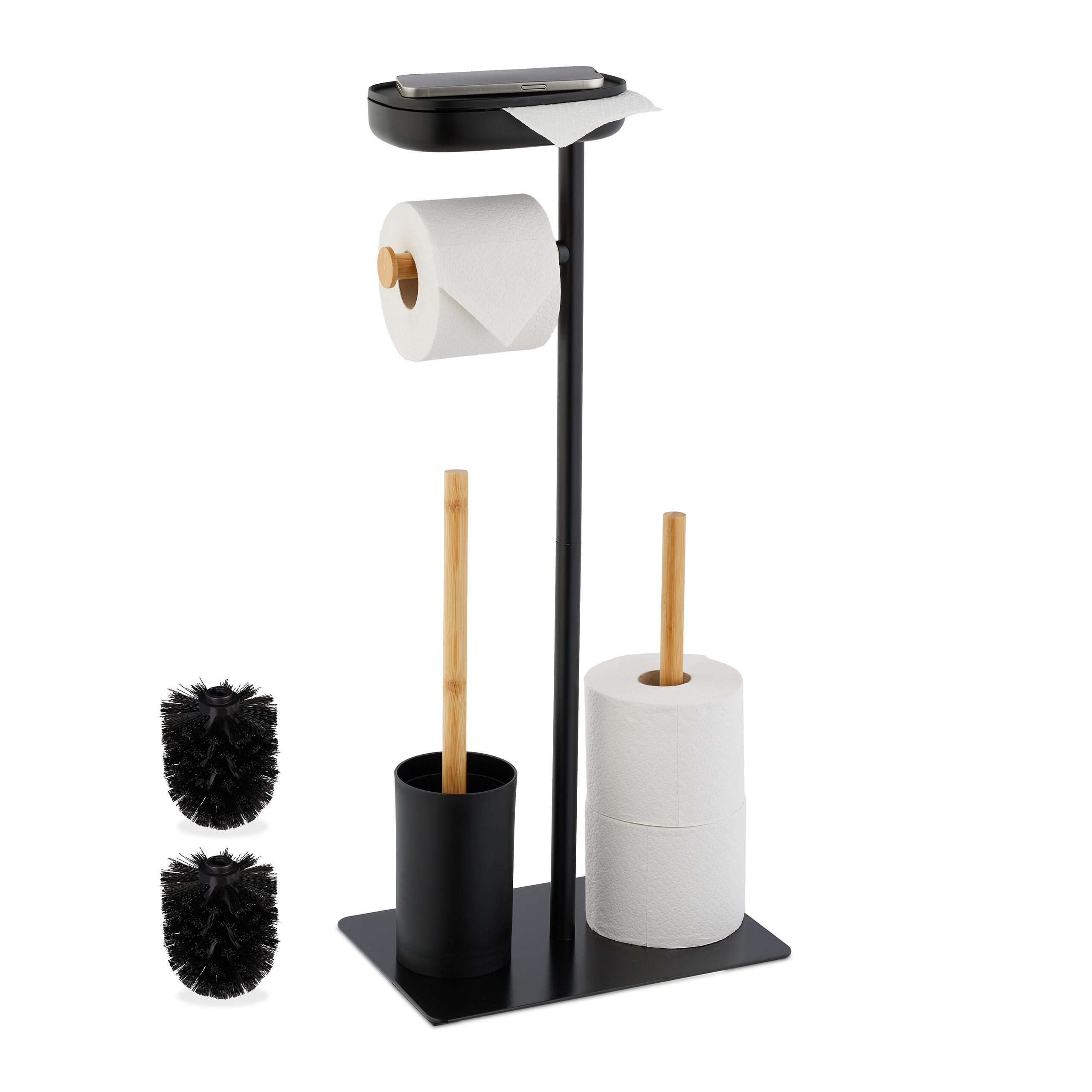 WC-GARNITUR - Schwarz, Holz/Kunststoff (30/66.5/20cm) - Relaxdays