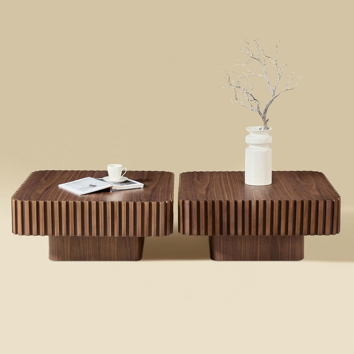 COUCHTISCH 80/80/35 cm walnuss aus Massivholz und MDF mit 3D-Rahmen - Walnussfarben, Holzwerkstoff (80/80/35cm) - OKWISH