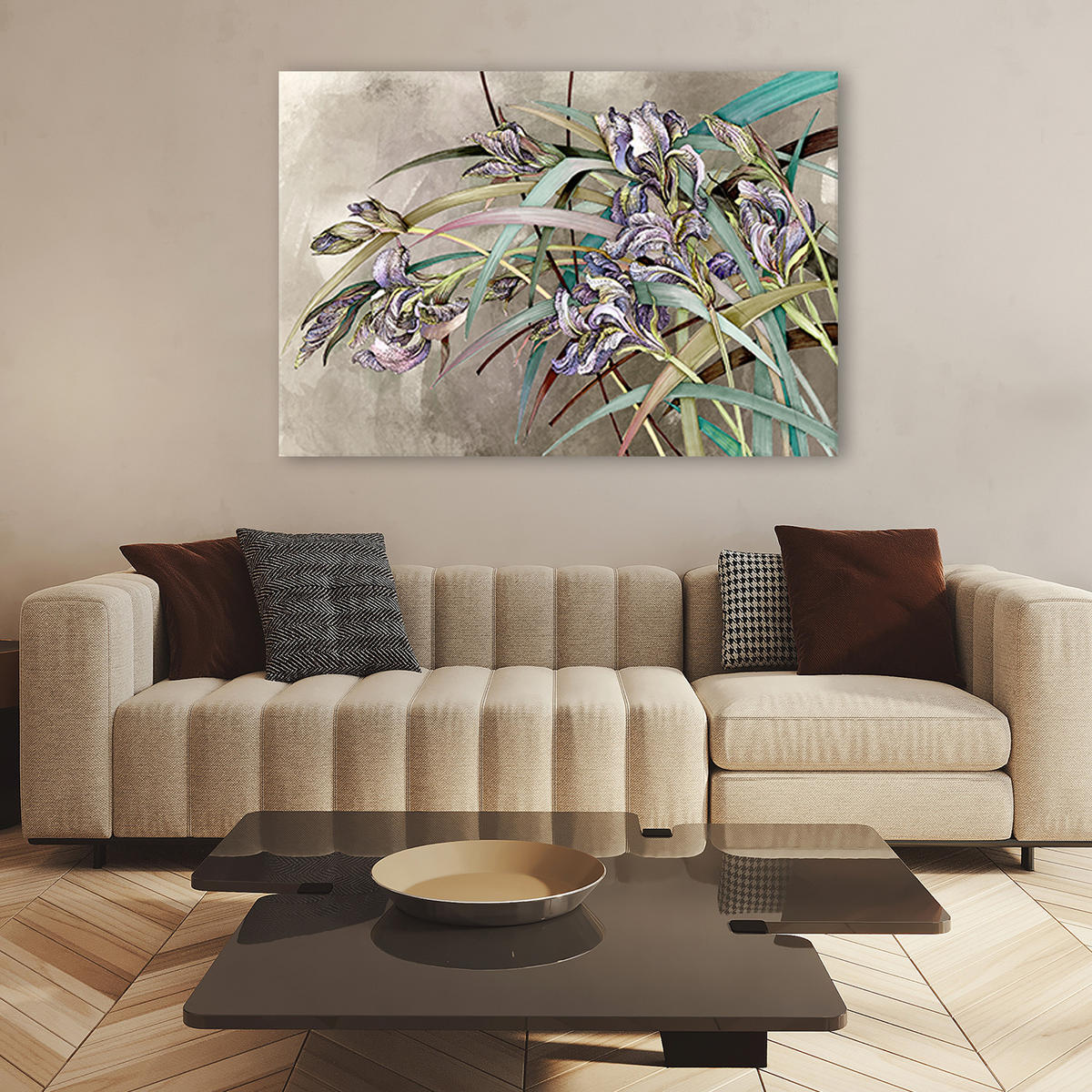 WANDBILD iris blumen im wind - Beige, Textil (60/40cm) - Feeby