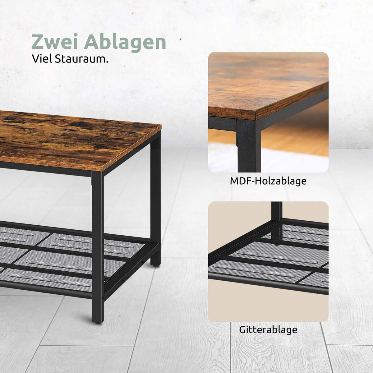 COUCHTISCH Connie - Holzfarben / Metall - 106 x 60 x 45cm - Naturfarben, Holzwerkstoff (106/60/45cm) - holz4home