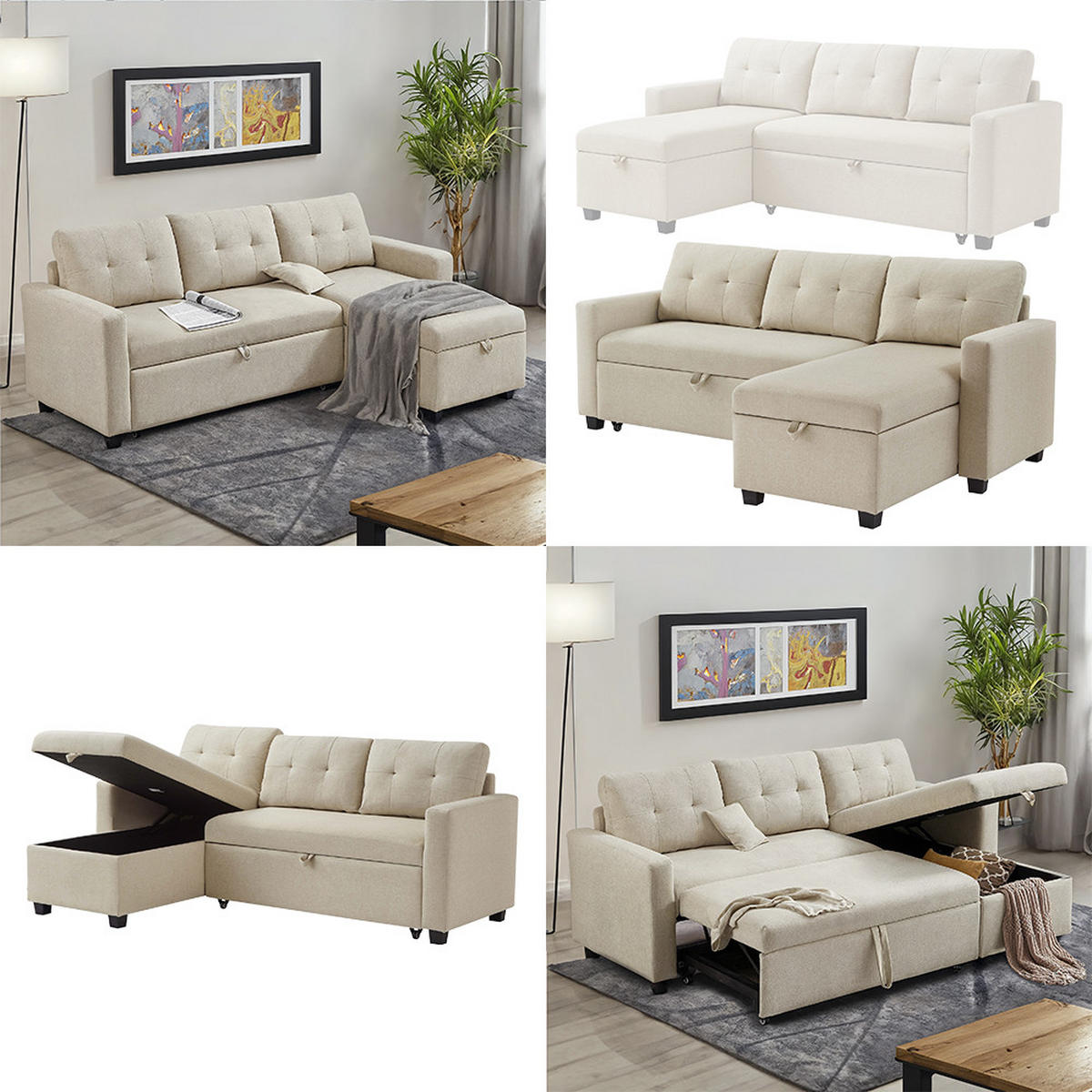 SOFA L-FORM Campina Beige 226 x 163 cm mit Schlaffunktion - Beige, Holz (226/163cm) - VitaliSpa