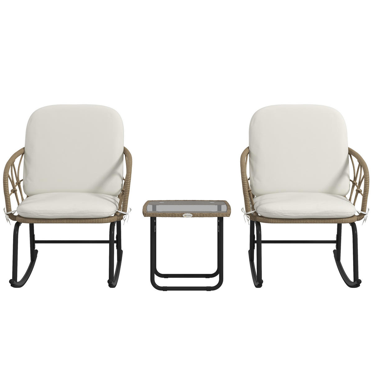 SCHAUKELSTUHL DE-06704 Boho-Stil, PE-Rattan, wetterbeständig Creme - Gelb/Creme, Kunststoff/Metall (82/75/63cm) - ComfortXL