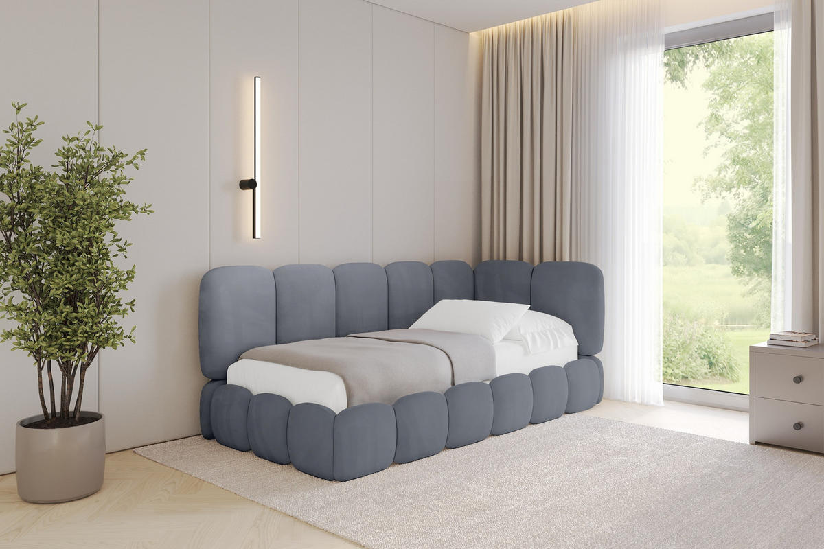 EINZELLBETT Jugendbett mit Bettkasten und Matratze H3/H4, Links - AVRY 100x200 Grau - Grau, Holzwerkstoff/Textil (100/200cm) - ALTDECOR