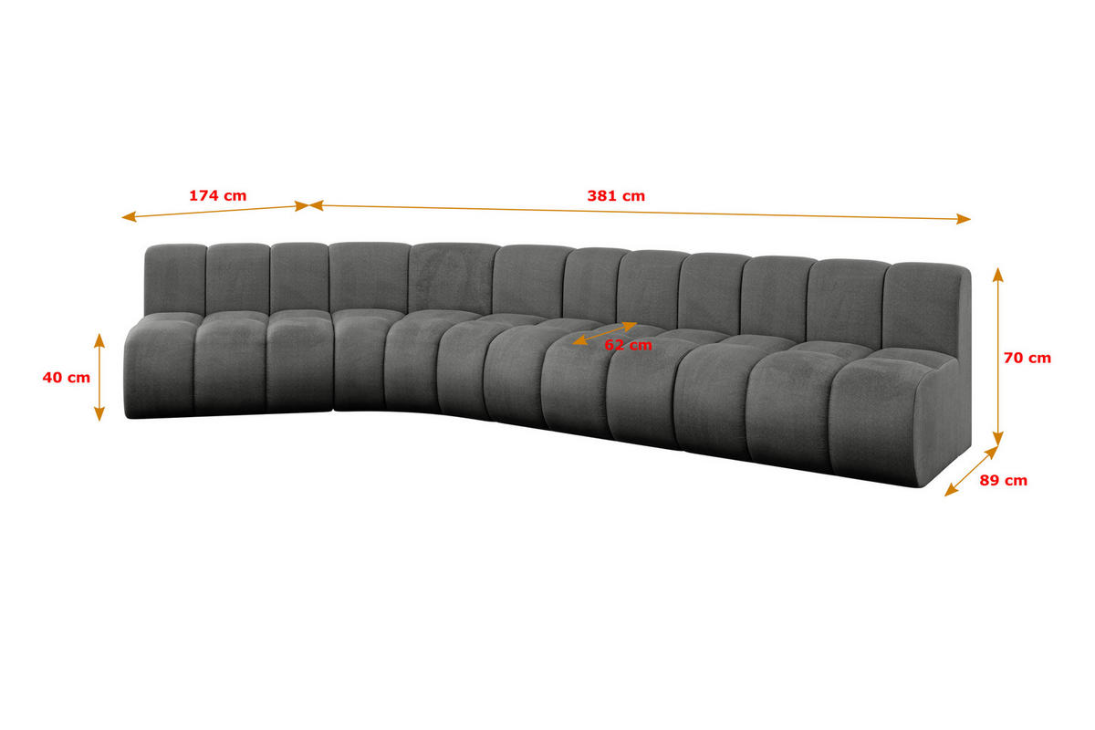 ECKSOFA modulares Sofa Montra-L2 - 381x174x70 cm Dunkelgrau - Dunkelgrau, Holzwerkstoff/Textil (381/174cm) - ALTDECOR