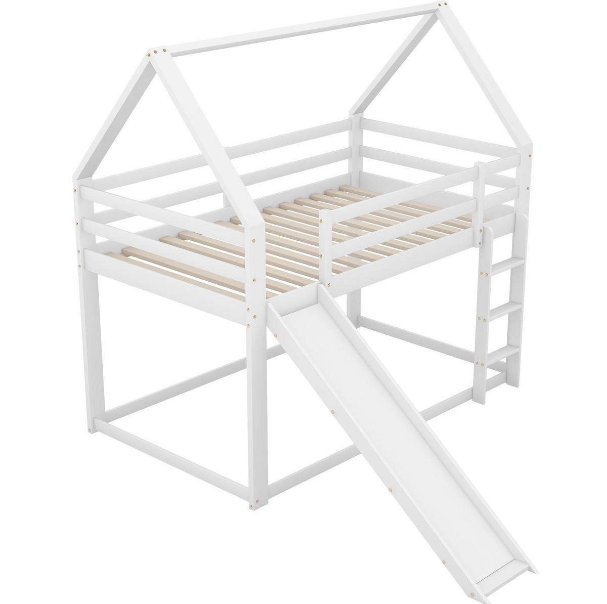 HAUSBETT 90/200 cm Weiß mit Rutsche und Leiter - Weiß, Holz (90/200cm) - Flora Grace