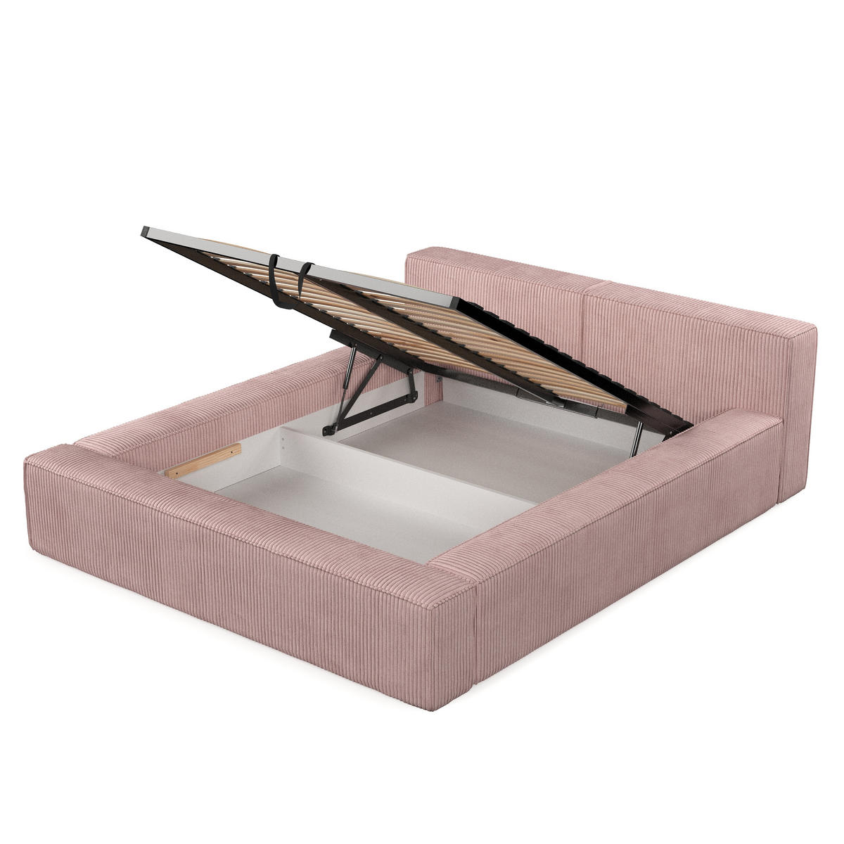 POLSTERBETT Casto mit Stauraum 140/200 cm Hellrosa im Poso Stoff - Hellrosa/Schwarz, Holz/Holzwerkstoff (140/200cm) - AltaBeds