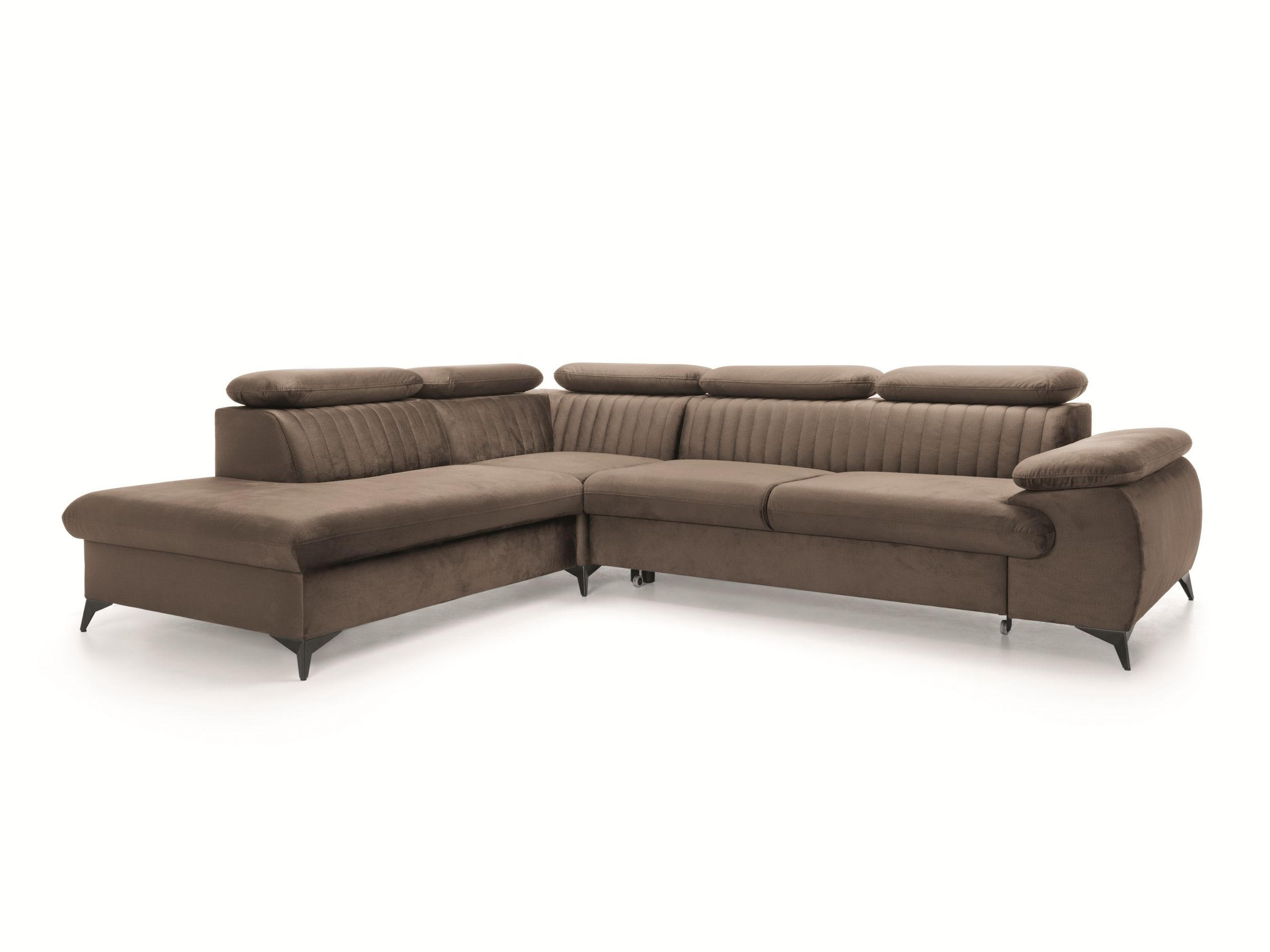 ECKSOFA FIORE Braun Velours-Stoff mit Schlaffunktion - Braun, Holz (275/221cm) - MASSENO