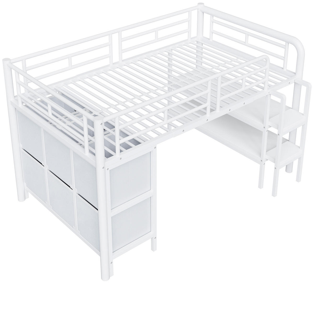 HOCHBETT 90/200 cm in Weiß mit Schubladen, Regal und breiten Stufen - Weiß, Holzwerkstoff/Metall (90/200cm) - CHICFURN