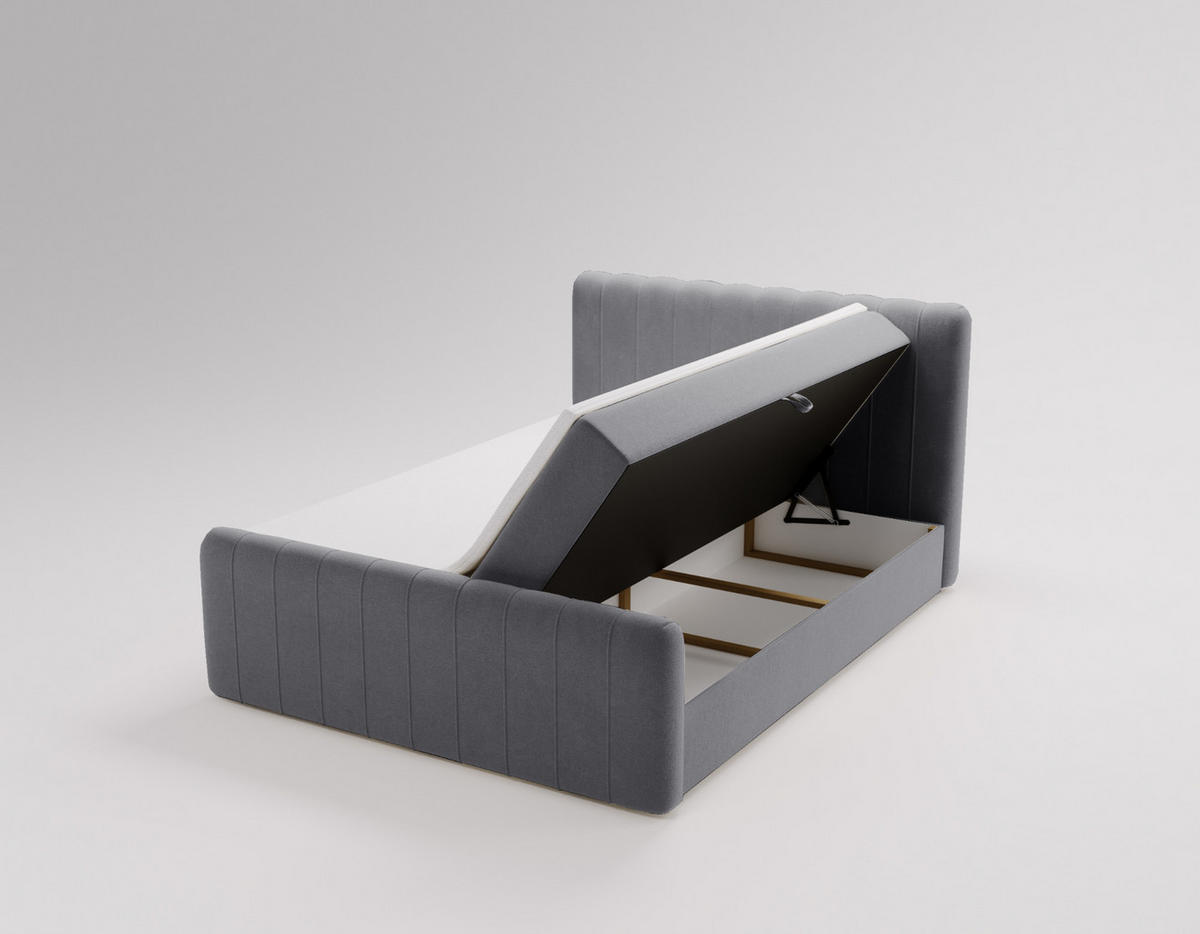 BOXBETT OSLO mit Bettkasten Stoff Komodo Grau 140x200 cm - Grau, Holz (140/200cm) - Kaiser Möbel