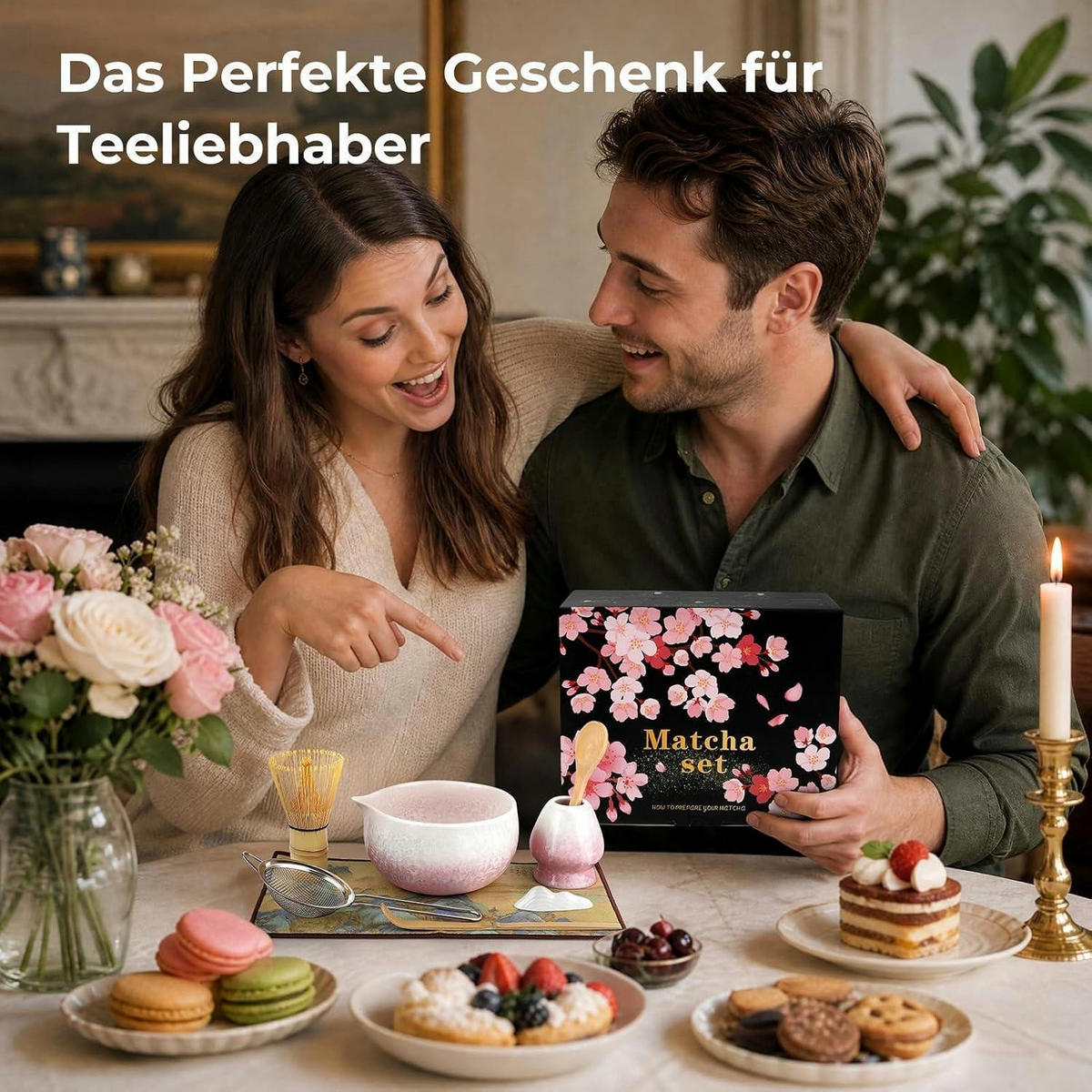 MATCHA Set 8-teilig mit Schale, Besen und Löffel - Rosa, Keramik (15.2/11/28cm)
