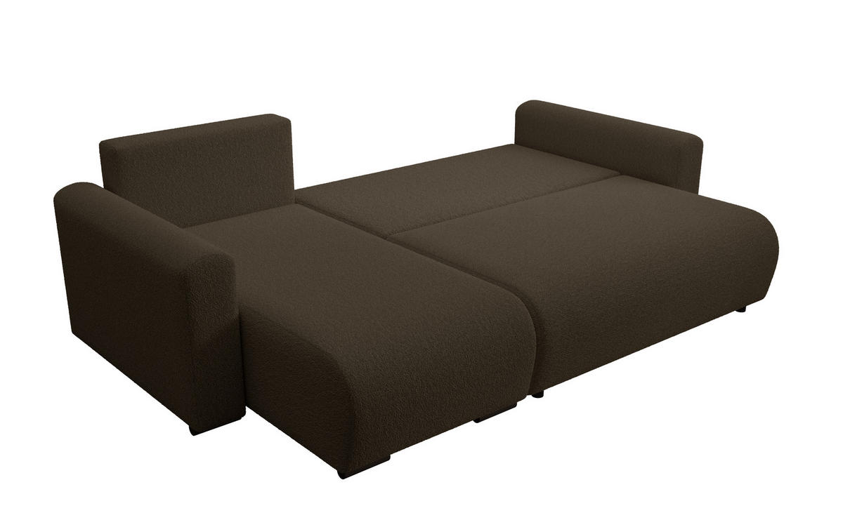 ECKSOFA DORA L, Eckcouch in L-Form mit Schlaffunktion und Bettkasten, Farbe: Dunkelbraun, Bouclé-Stoff, Ottomane Links - Dunkelbraun, Textil (240/143cm) - Storez24