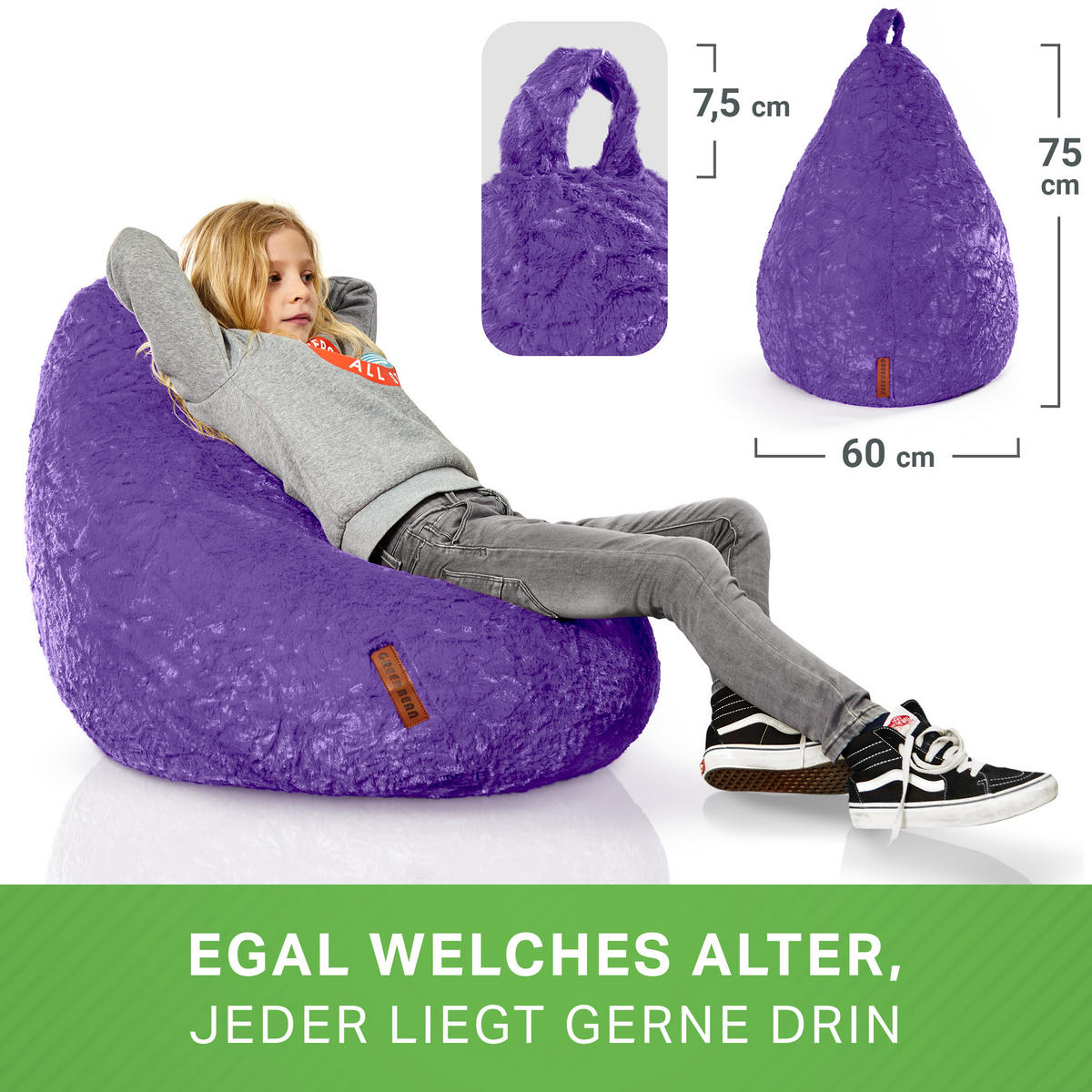 SITZSACK "Plüsch" 60x45x45cm - 120L - Lila, Textil (45/60/45cm) - Green Bean