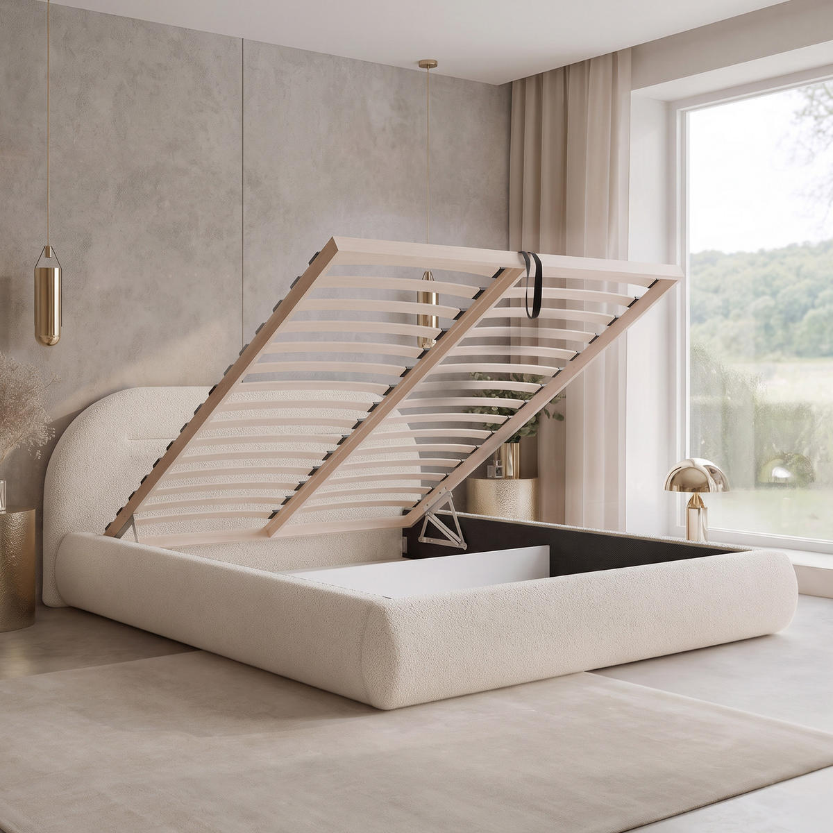 POLSTERBETT AMORIS 200x200 cm, Creme - Creme, Textil (200/200cm) - Fedve