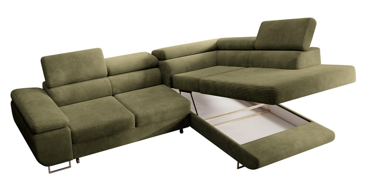 ECKSOFA Stevil Olivgrün Cordbezug - Silberfarben/Olivgrün, Textil/Metall (275/203cm) - Selsey