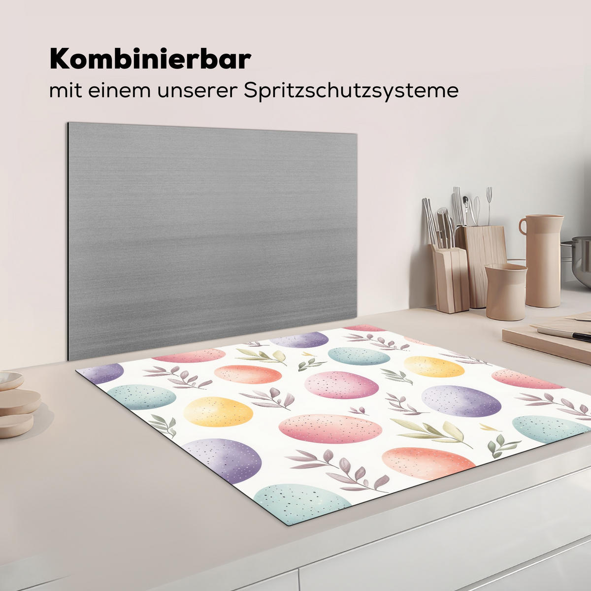 HERDABDECKPLATTE Eier - Bunt - Muster Induktionsmatte 78x78 cm - Weiß, Kunststoff (78/78/0.2cm) - MuchoWow