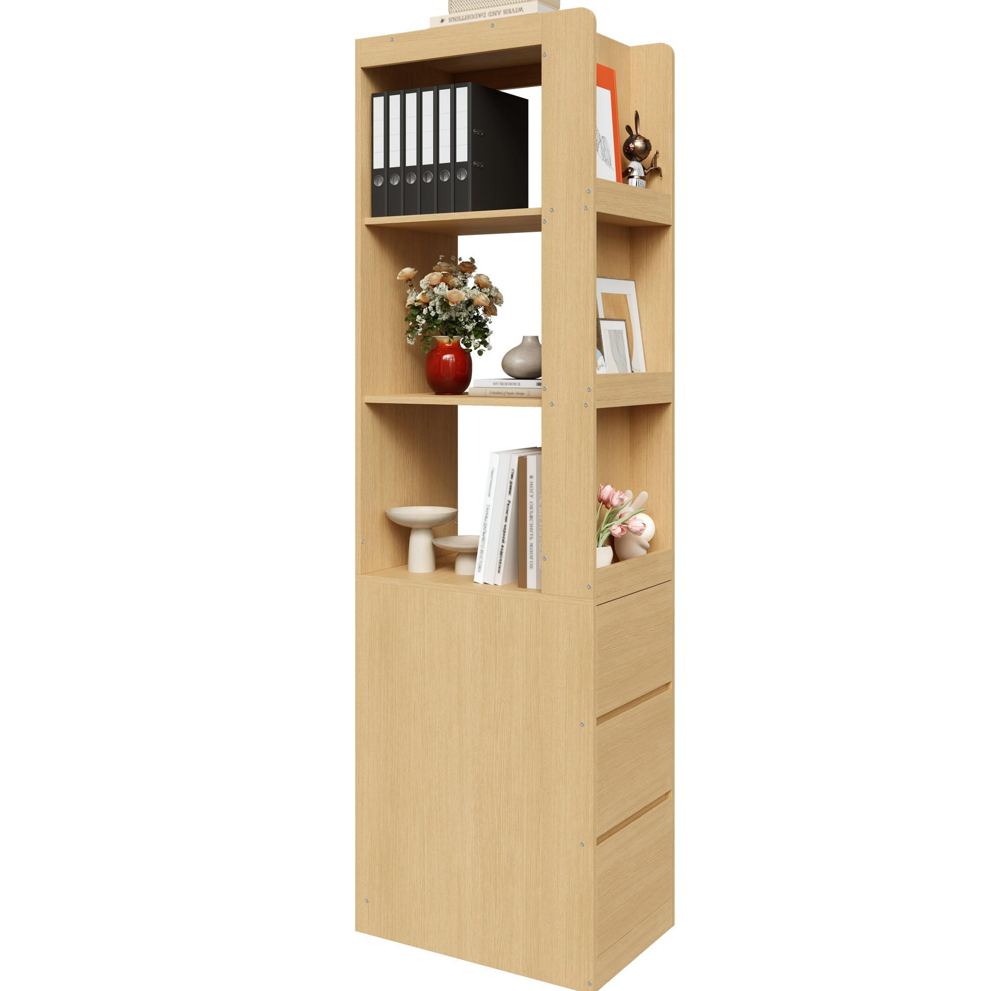 HIGHBOARD 60/40/200 cm in Eiche mit 3 offenen Fächern und 3 Schubladen - Eichefarben, Holzwerkstoff (60/200/40cm) - Flora Grace