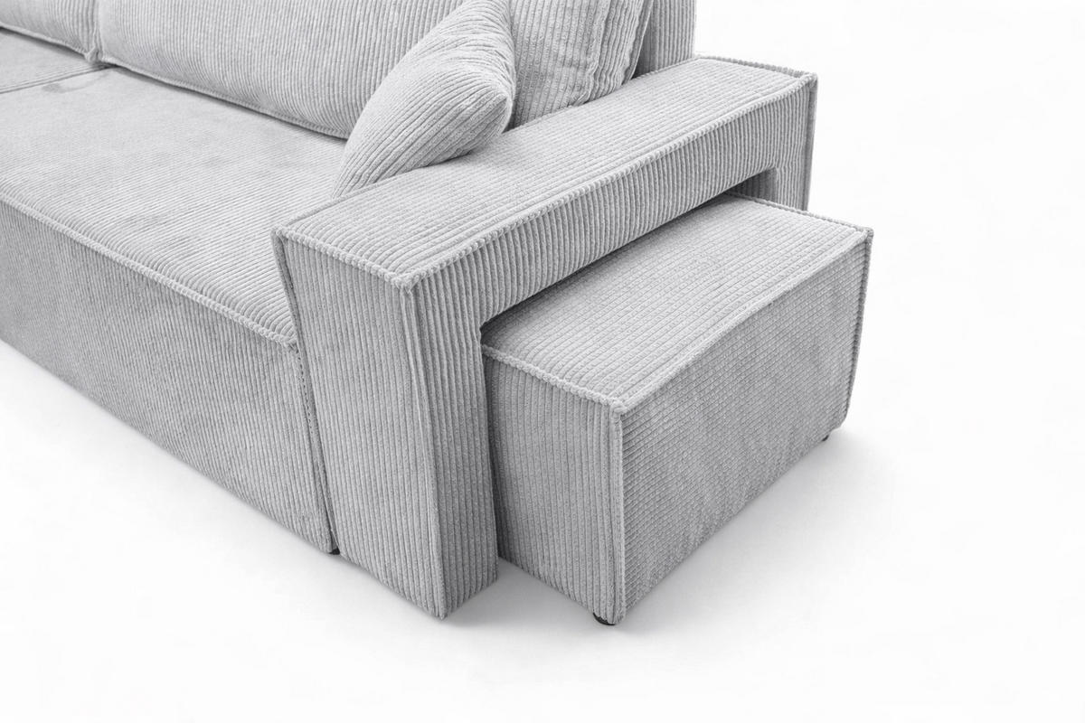 ECKSOFA Mit Schlaffunktion Und Pouf, Cordstoff Poso, Hellgrau, Links, Best L Mit Pouf - Hellgrau, Holz (244/145cm) - Kaiser Möbel