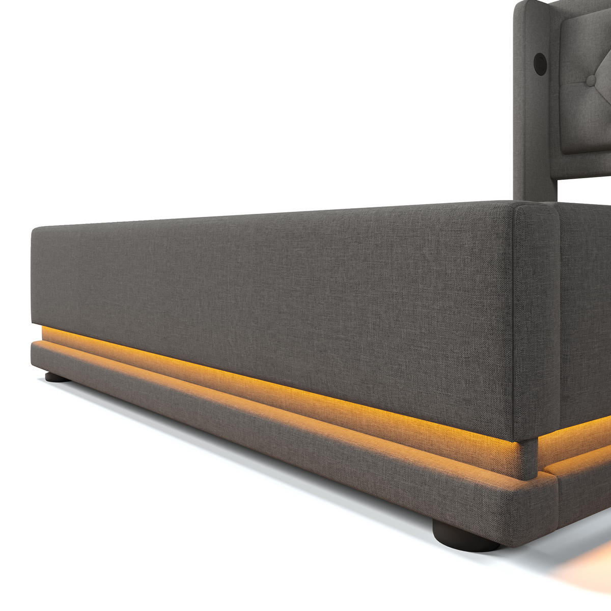 POLSTERBETT aus Baumwolle 90x200 cm in Grau mit LED & USB Typ-C - Grau, Textil (90/200cm) - Modfu