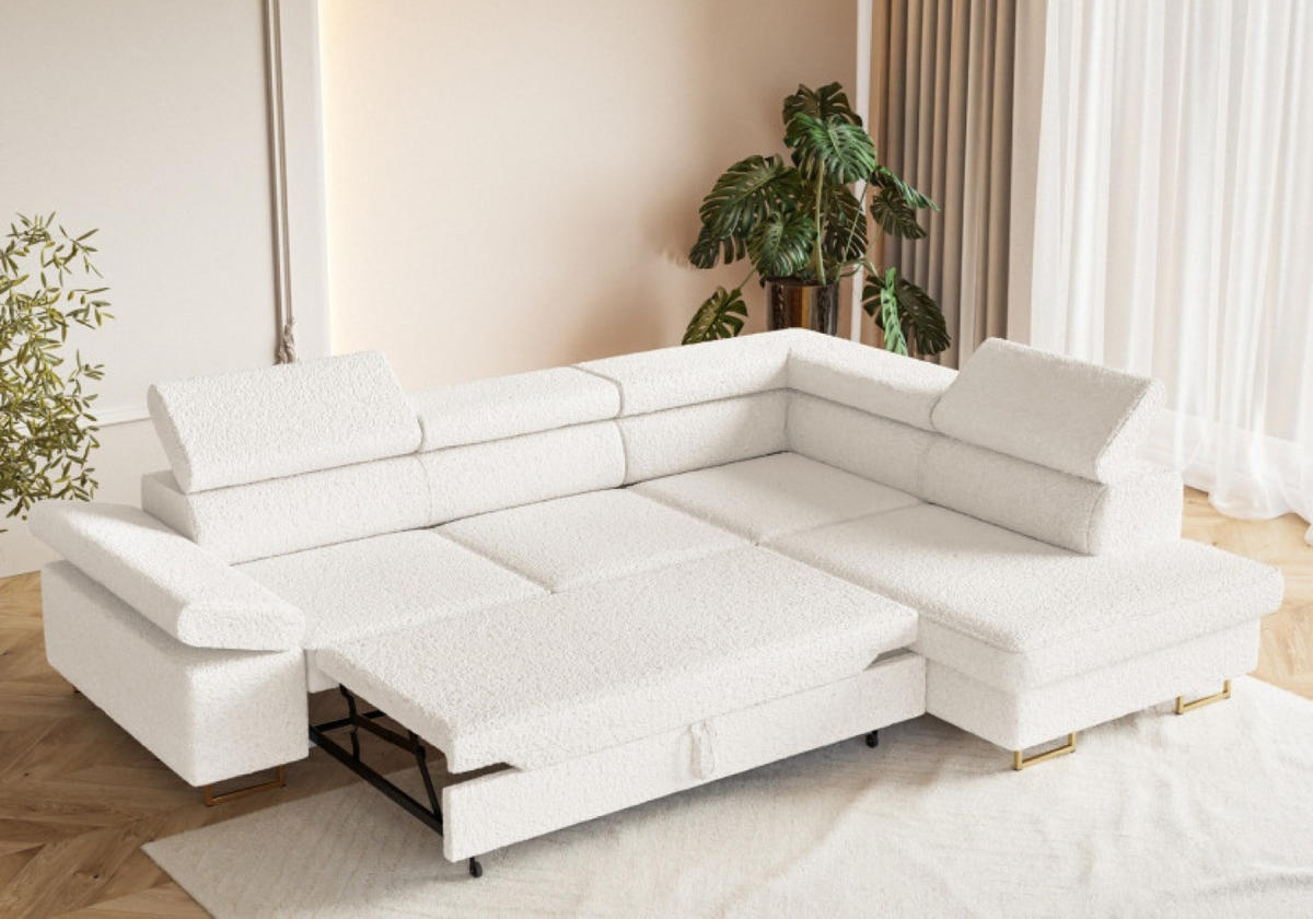 ECKSOFA Ecru ALEX Mit Verstellbaren Kopfstützen Rechts - Ecru, Textil (203/274cm) - Sepro Meble