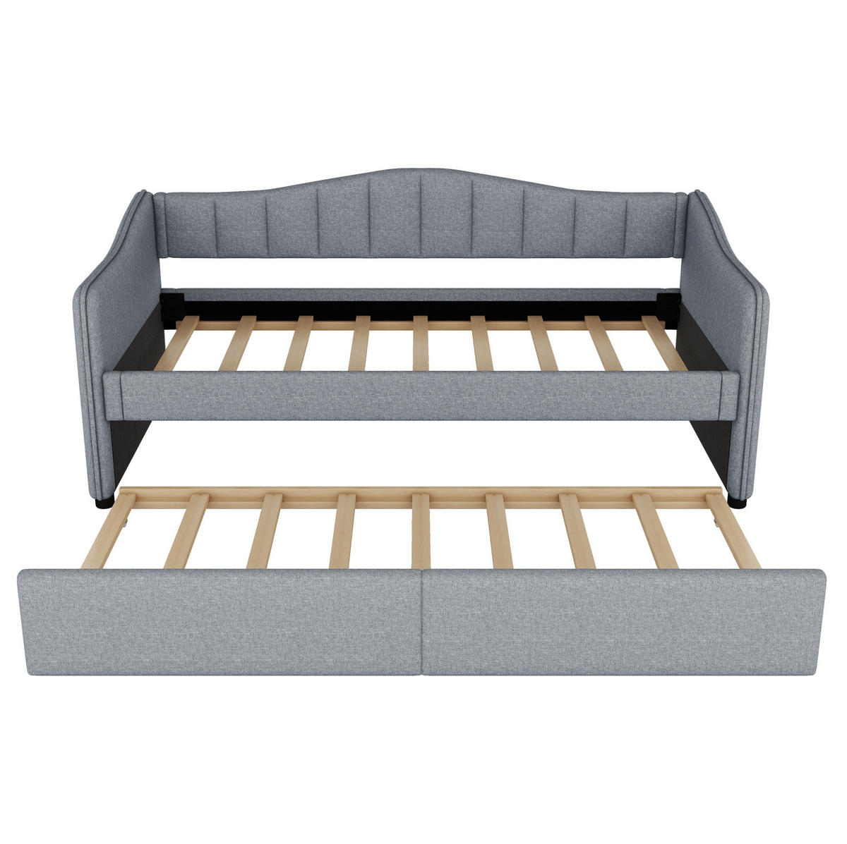 KREVET 90/200 cm s izvlačnim pomoćnim ležajem, LED osvjetljenjem i minimalističkim dizajnom, Siva - siva, tekstil (90/200cm) - Redom