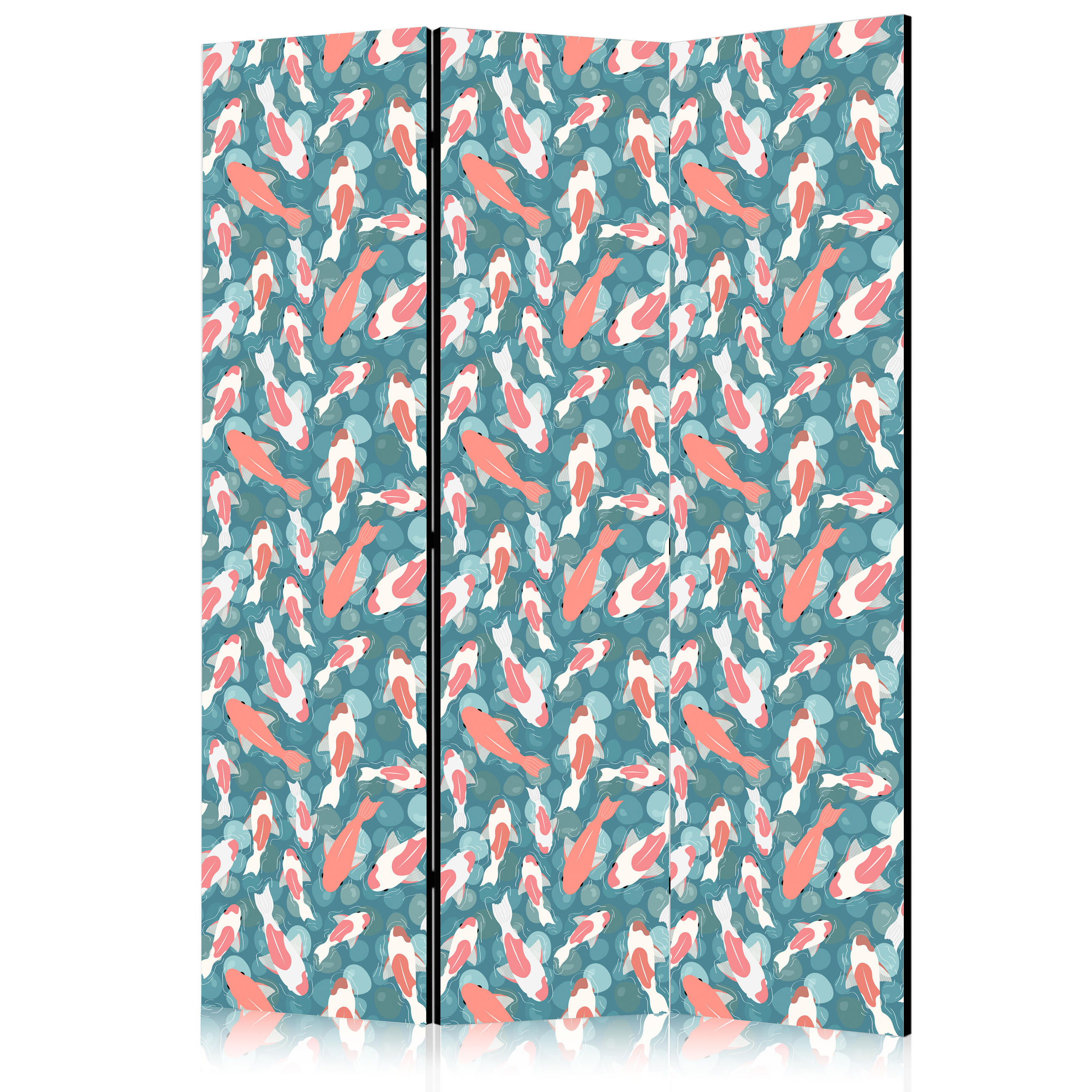 PARAVENT Beidseitig Bedruckter 3-tlg 135x172 cm bunte Fische - Multicolor, Holz/Textil (135/172/3cm) - Muralo