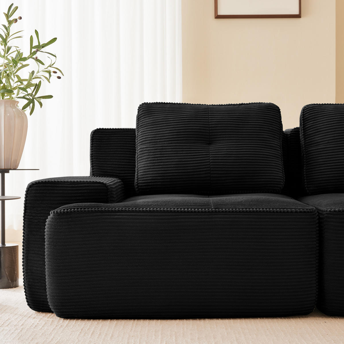 4-SITZER Sofa 382x104x69 cm aus Cordstoff rahmenlos modular, schwarz - Schwarz, Textil (104/69/382cm) - Luhomfu