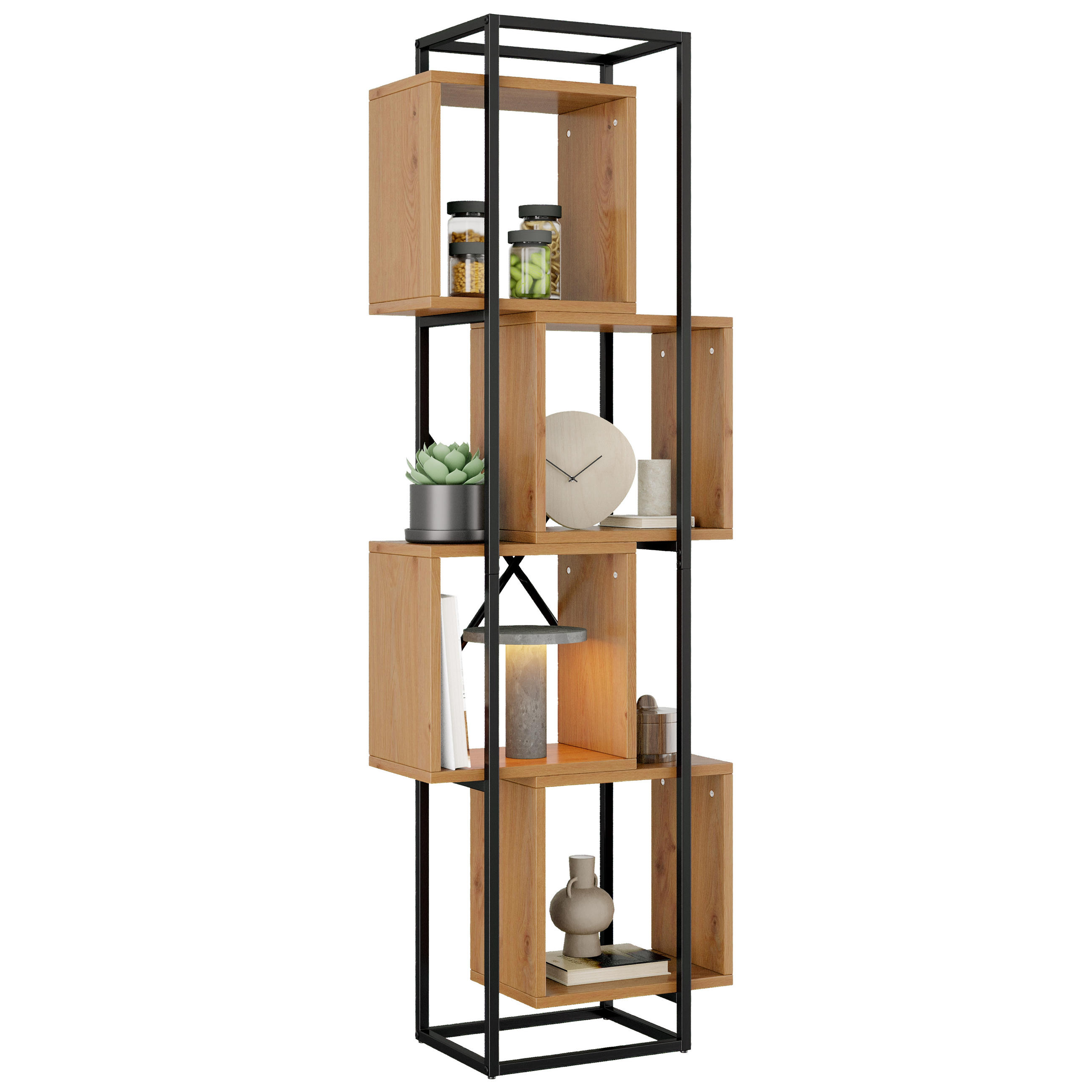 REGAL 59cm Metall MDF 4 Fächer Stapeldesign modern - Braun, Holzwerkstoff (59/180/30cm) - FLIEKS