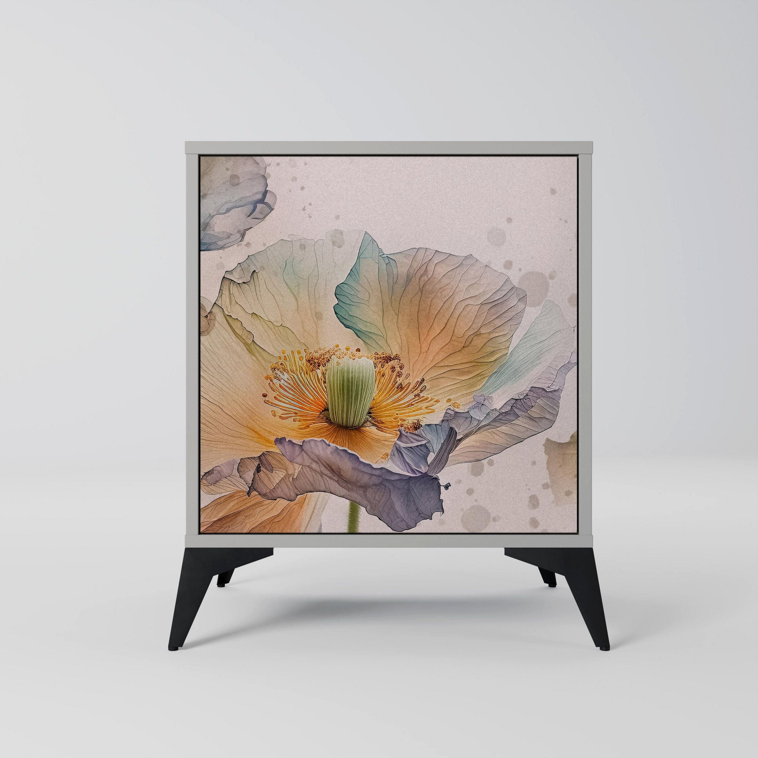 SIDEBOARD SOFTEN POPPY, Grau, 57,5x42x70,5 cm, Schwarze Metall-Sternfüße - Multicolor/Schwarz, Holzwerkstoff/Metall (57.5/70.5/42cm) - SpaceRebels