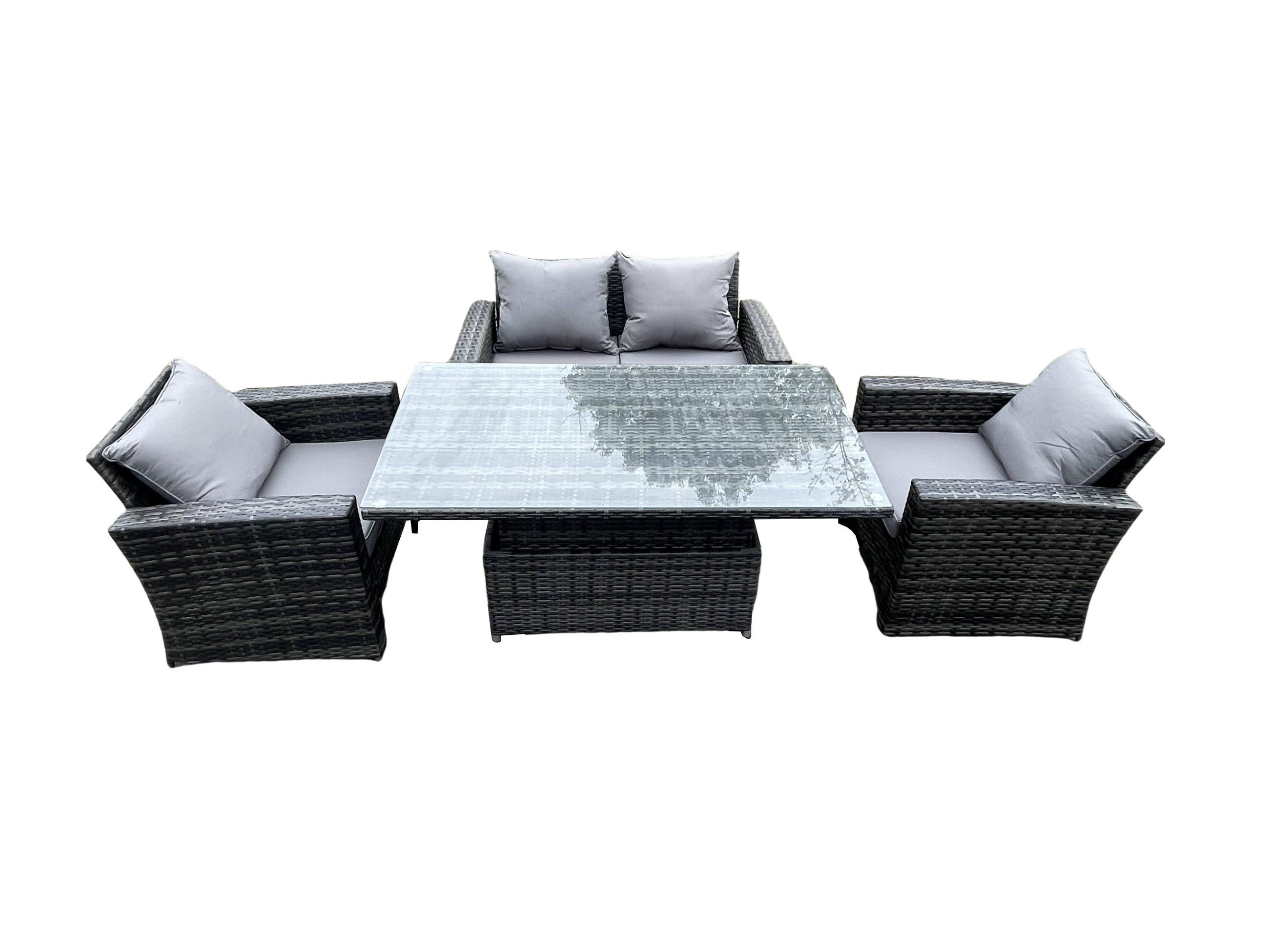 GARTENSOFA Hohe Rückenlehne Polyrattan Dunkelgrau 4-Sitzer - Dunkelgrau, Metall - Fimous