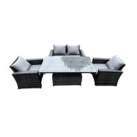 GARTENSOFA Hohe Rückenlehne Polyrattan Dunkelgrau 4-Sitzer - Dunkelgrau, Metall - Fimous
