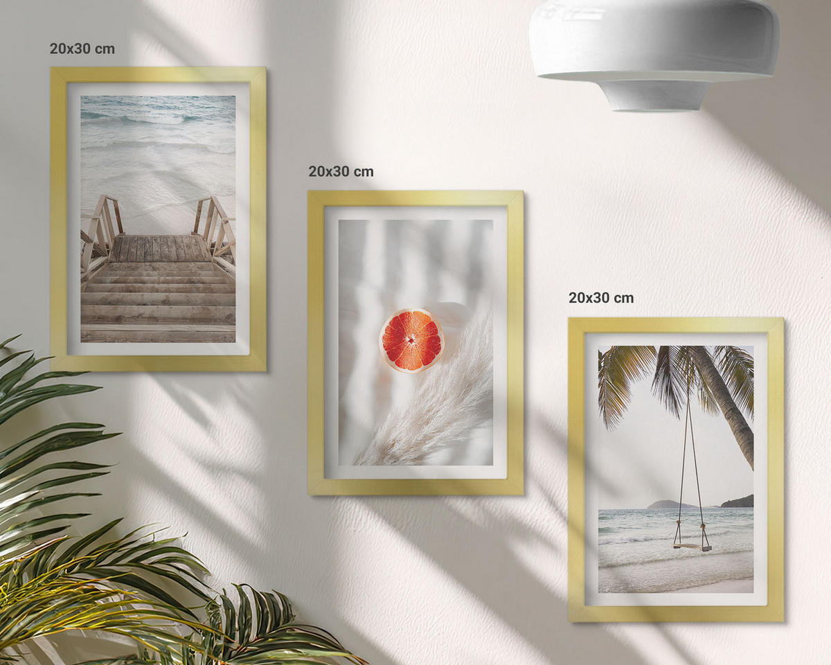 WANDBILDER 3er Set - 20x30 cm Goldrahmen - Strandtreppe aus Holz, Urlaub - Goldfarben, Kunststoff (20/30cm) - ArtPrintCave