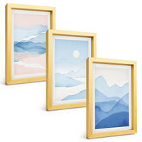 BILDER SET 3er Set - 20x30 cm Goldrahmen - Aquarell: Blau-rosa Berge - Goldfarben, Kunststoff (20/30cm) - TULUP