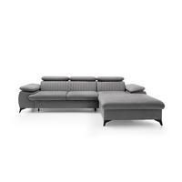 ECKSOFA FIORE Grau Velours-Stoff mit Schlaffunktion - Grau, Holz (280/193cm) - MASSENO