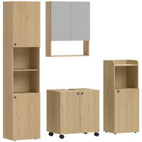 BADSCHRANK 4er Set Spanplatte MDF Eiche - Eichefarben, Holzwerkstoff (31/182/40cm) - HOMCOM