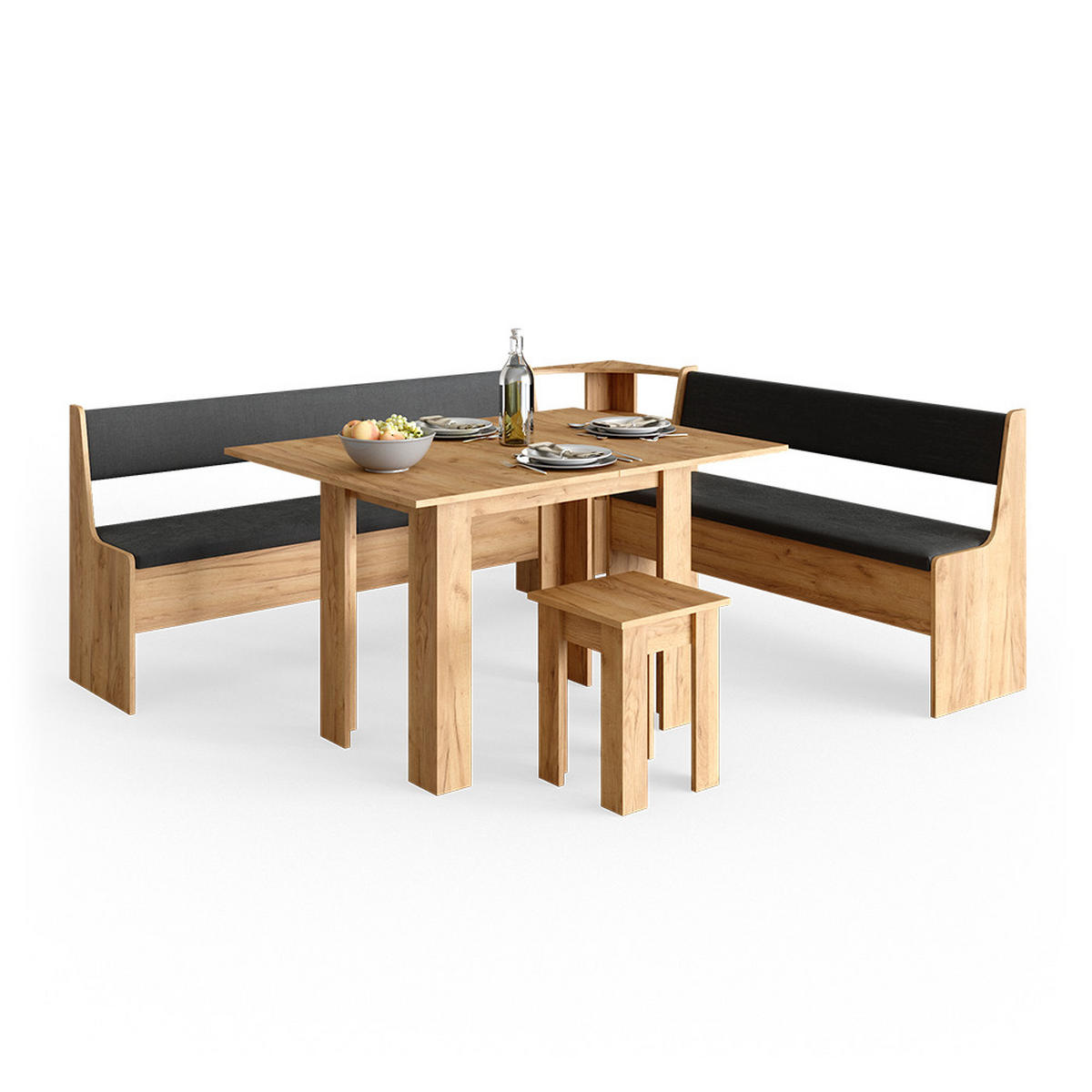 ECKBANKGRUPPE Roman Goldkraft Eiche 210 x 41.5 cm mit Tisch - Honigeiche/Anthrazit, Holzwerkstoff (210/80/180cm) - Vicco