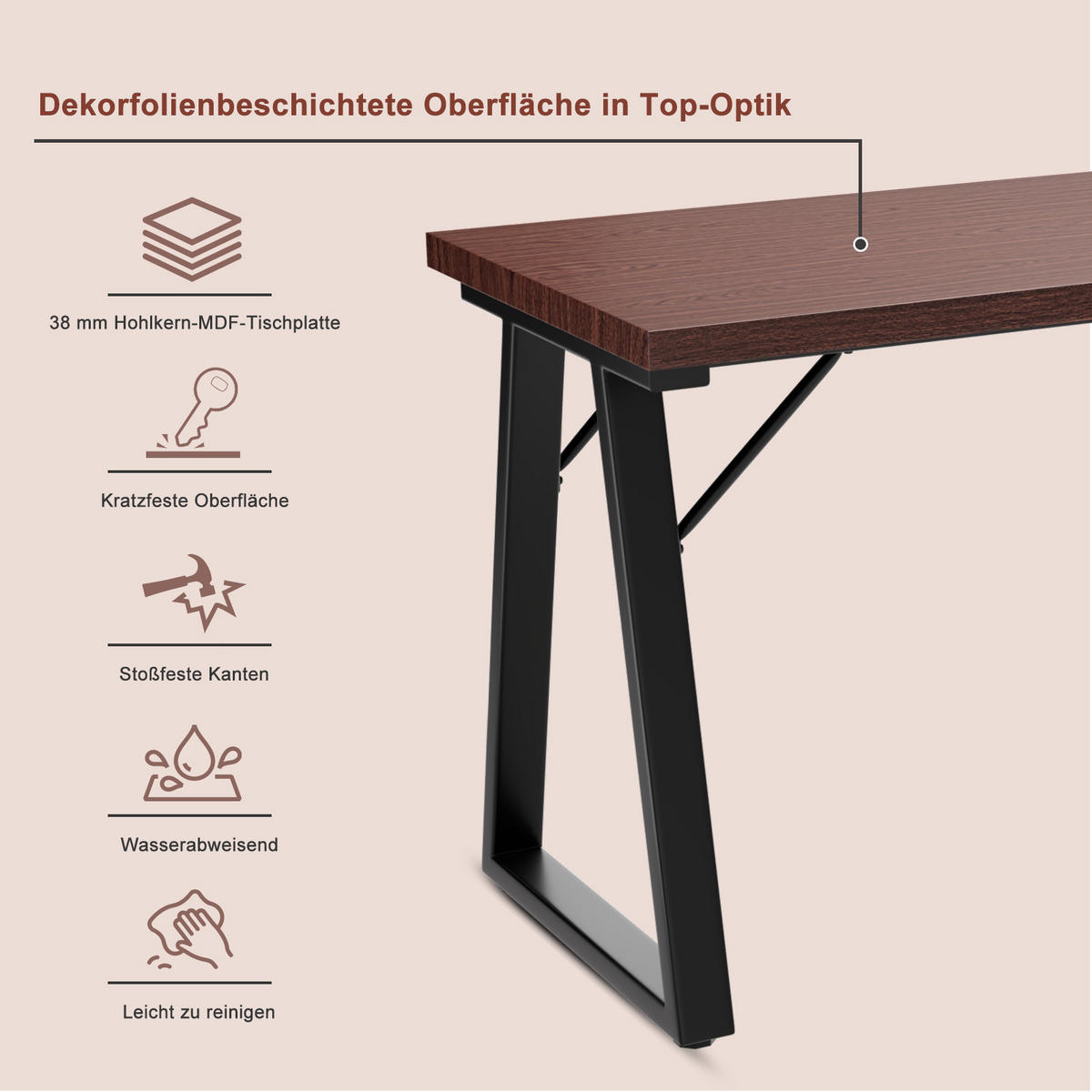 ESSTISCH in Holz, Metall 140/80/75cm - Walnussfarben/Schwarz, Holzwerkstoff (80/140/75cm) - HOMAVO