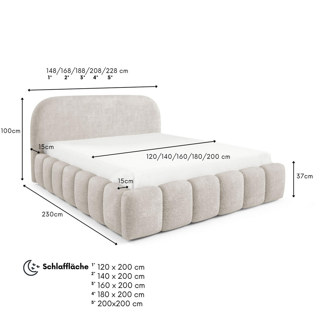 POLSTERBETT BELLURE mit Bettkasten 180x200,Doppelbett mit Stauraum,Lattenrost,Boxspringbett-Optik,ohne Matratze-Creme - Creme, Holz (180/200cm) - Furnistar
