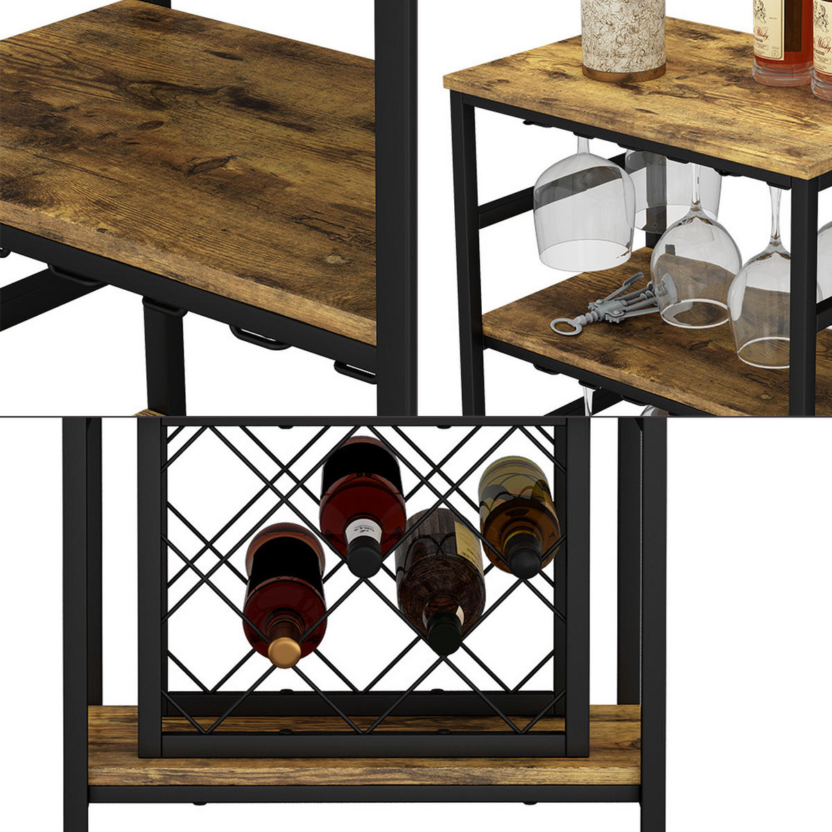 WEINREGAL Vela Eiche rustikal 50 x 100 cm mit Glashalter - Wildeiche, Holzwerkstoff (50/100/35cm) - Vicco