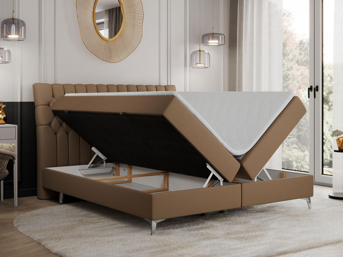 BOXBETT MILEN 180/200 Braun Kunstleder - H4 - Braun, Holz/Textil (180/200cm) - MKS