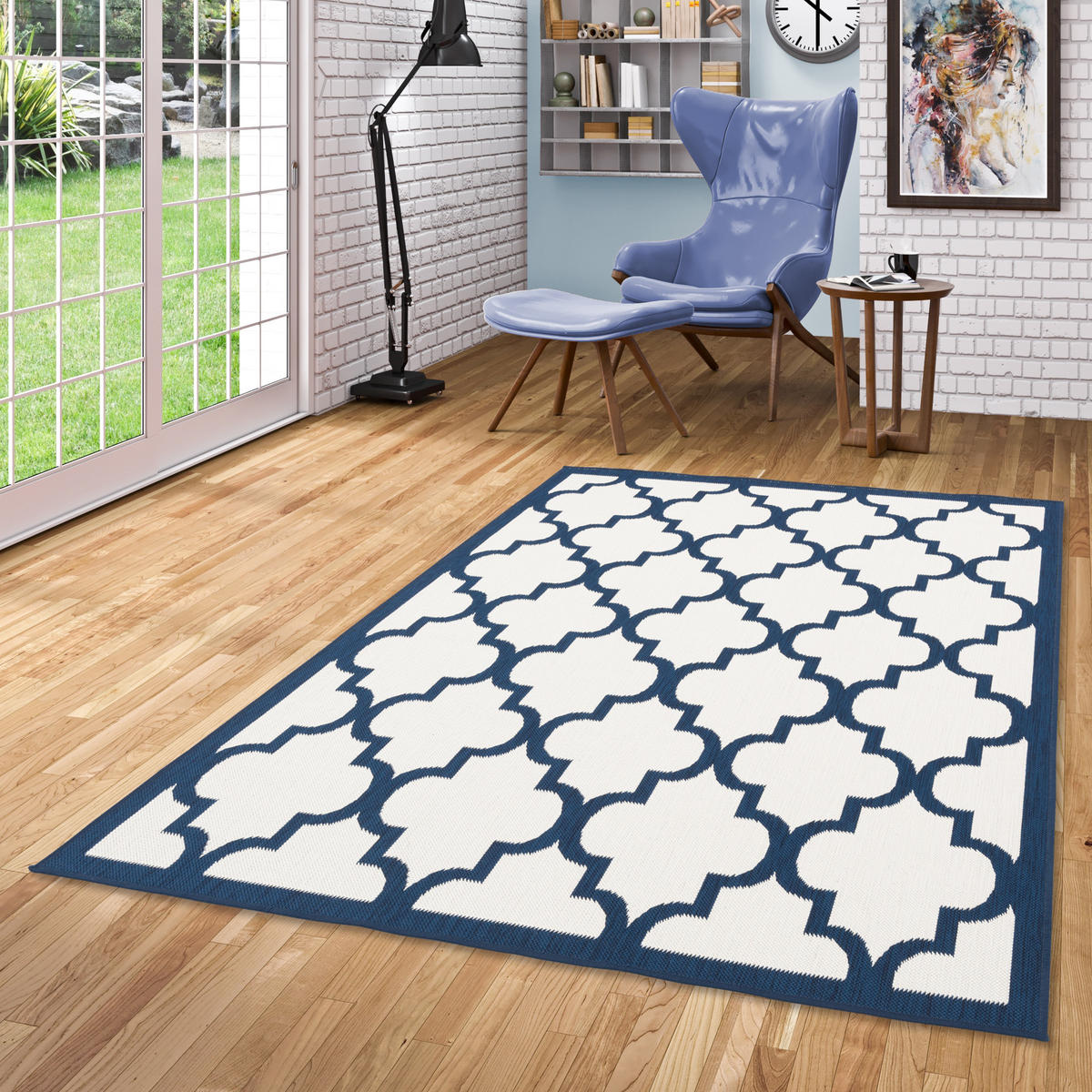 IN- UND OUTDOOR TEPPICH BEIDSEITIG CAPE COD FLIESENOPTIK - Blau, Textil (133/190cm) - Pergamon