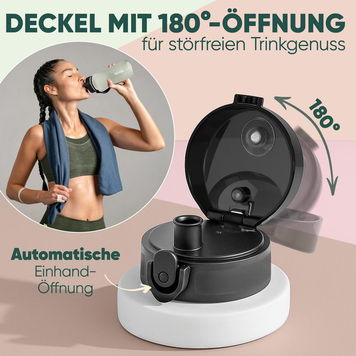 TRINKFLASCHE 0,5L - auslaufsichere - 1-Klick-Verschluss - BPA - freie - Hellgrün - Hellgrün, Kunststoff (0.5L) - Blumtal