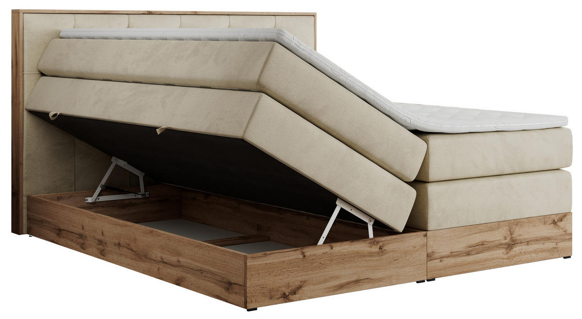 BOXSPRINGBETT VENETO KING 180/200 Beige Velvet - H3 - Beige, Holz/Textil (180/200cm) - MKS