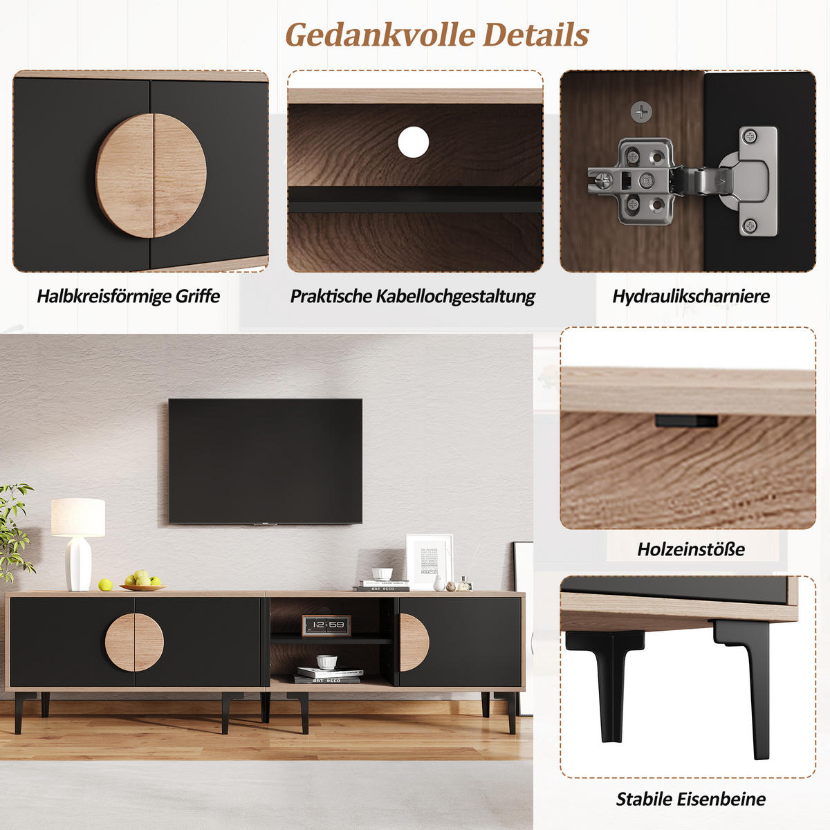 TV-SCHRANK 180x35 Lowboard 2 Türen Ablage Holz Schwarz - Schwarz, Holzwerkstoff (35/49/180cm) - FLIEKS