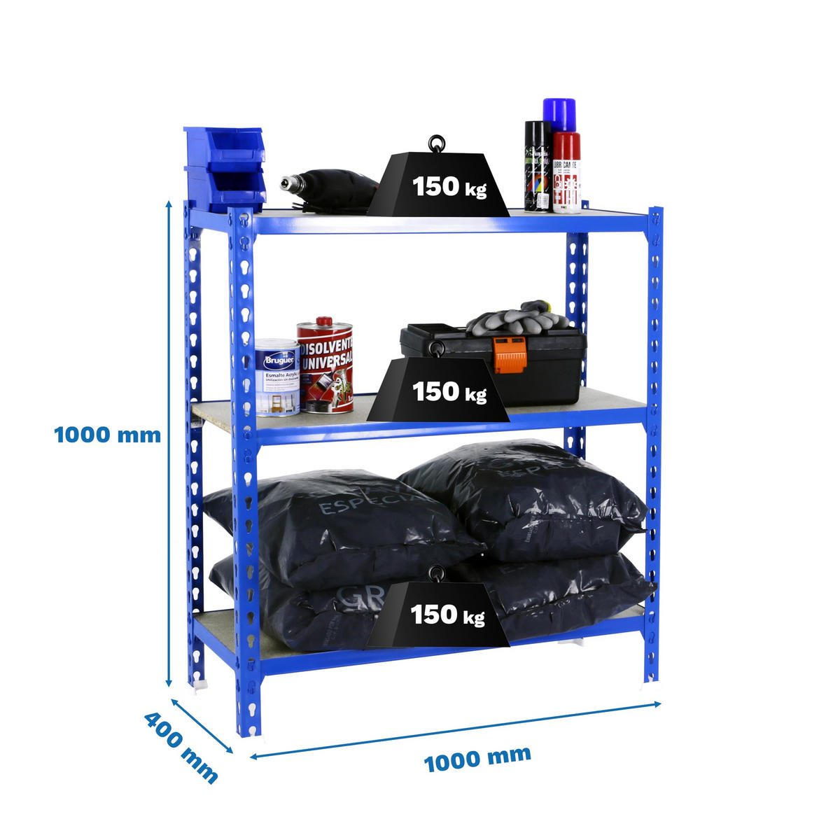 SCHWERLASTREGAL Small Muli HxBxT 100 x 100 x 40 cm 3 Fachböden Fachlast 150 kg Blau - Blau, Metall (100/100/40cm) - PROREGAL