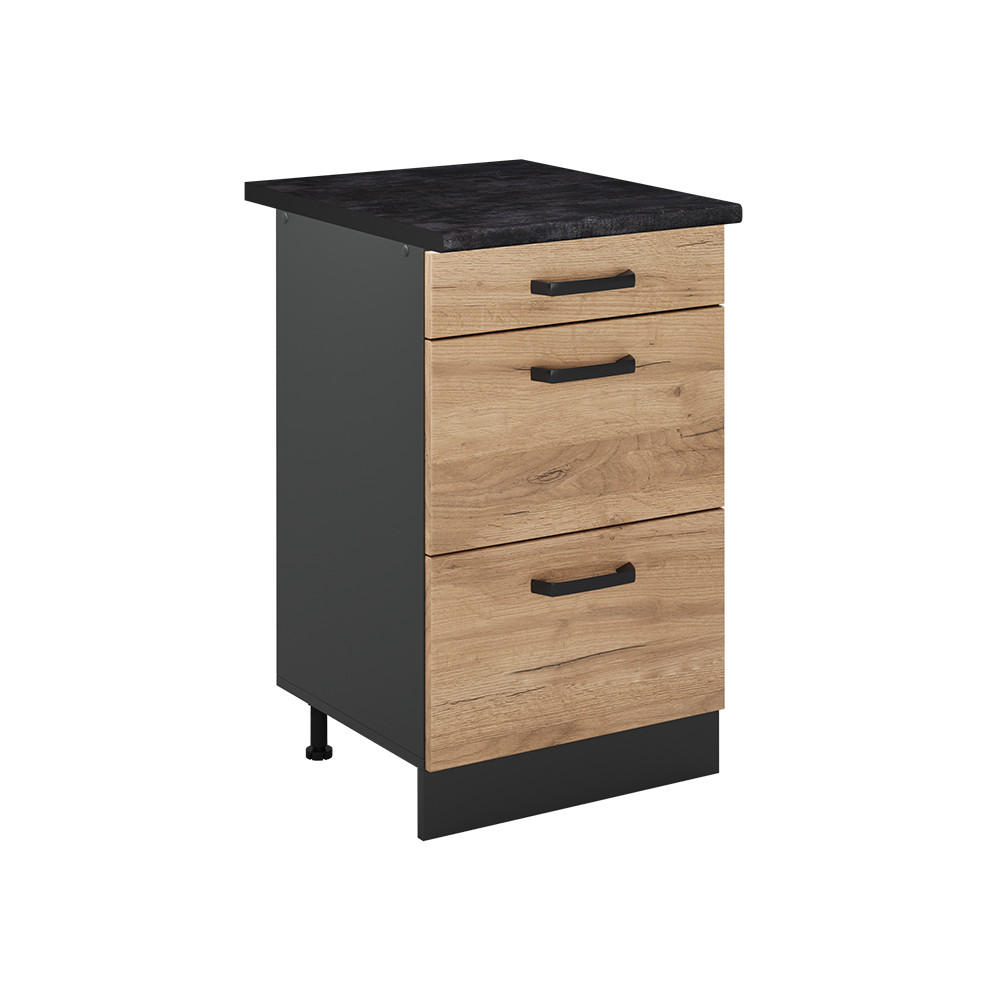 KÖKSUNDERSKÅP R-Line, Goldkraft ek/antracit, 50 cm antracitas stalviršis Honungsek, Antracit 81.6/50/60 cm