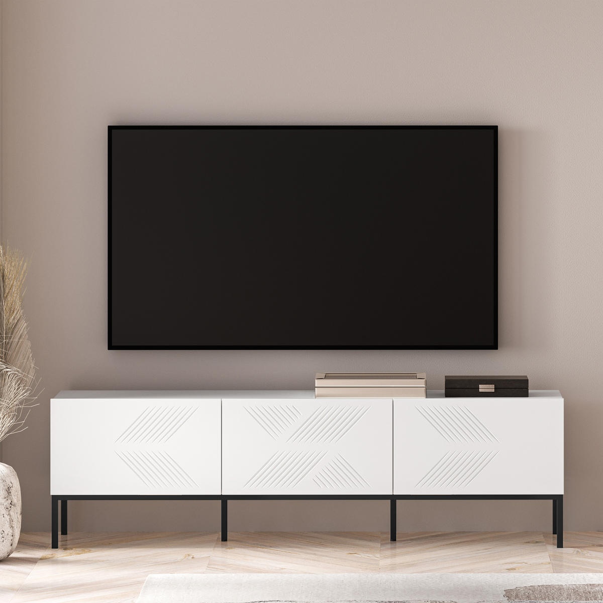 TV-MÖBEL NEBRO,Weiß/Schwarz - Schwarz/Weiß, Holzwerkstoff (170/50/37cm) - KONSIMO®