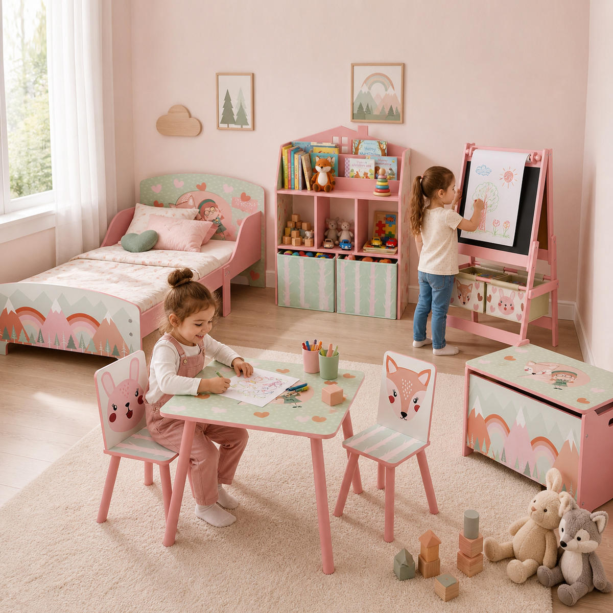 KINDER-BÜCHERREGAL MDF Vliesstoff Rosa - Rosa, Holzwerkstoff/Textil (30/91.5/62.5cm) - AIYAPLAY