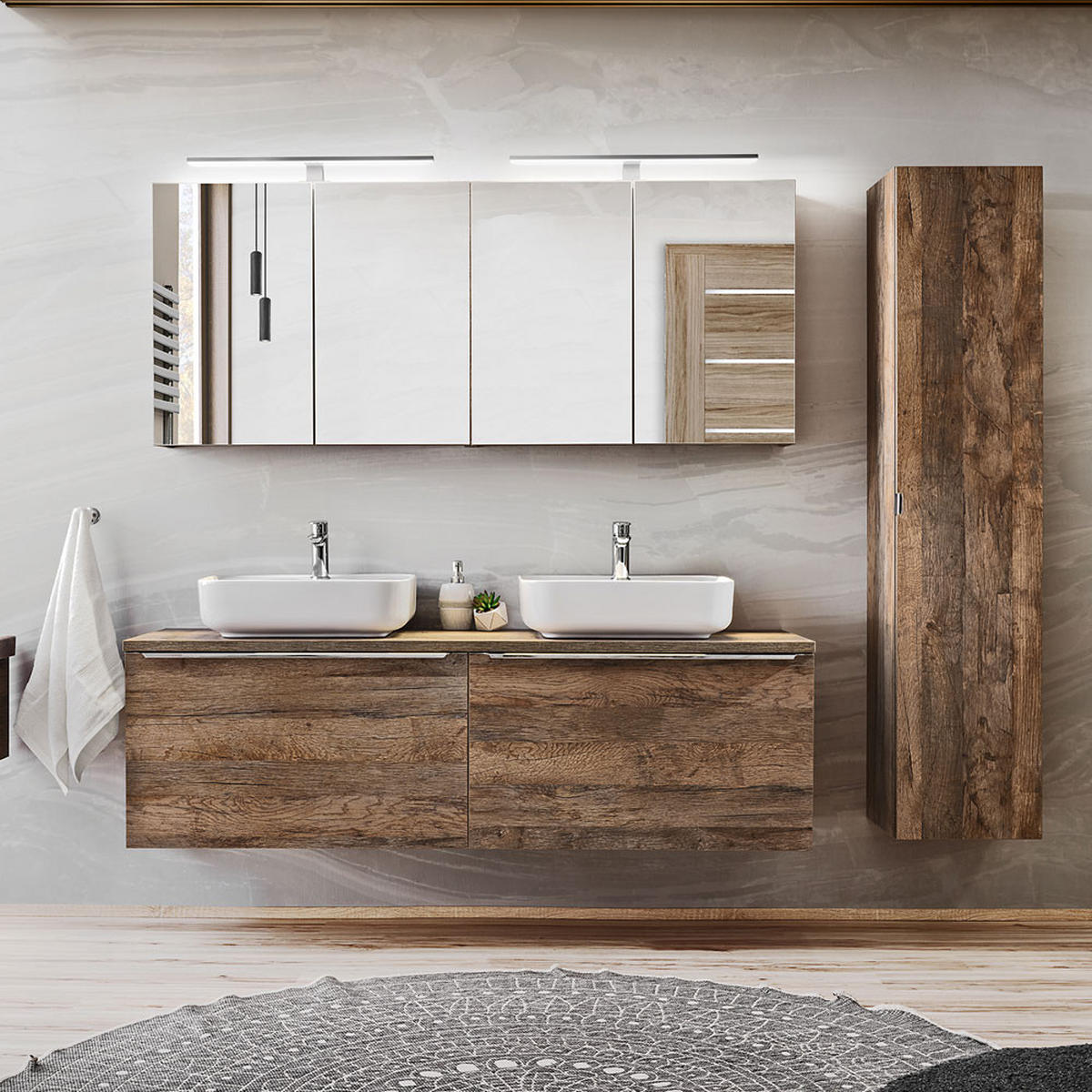 BADMÖBEL-SET 5-TLG. Puebla-56 - Braun, Holzwerkstoff (160/60/46cm) - Lomado