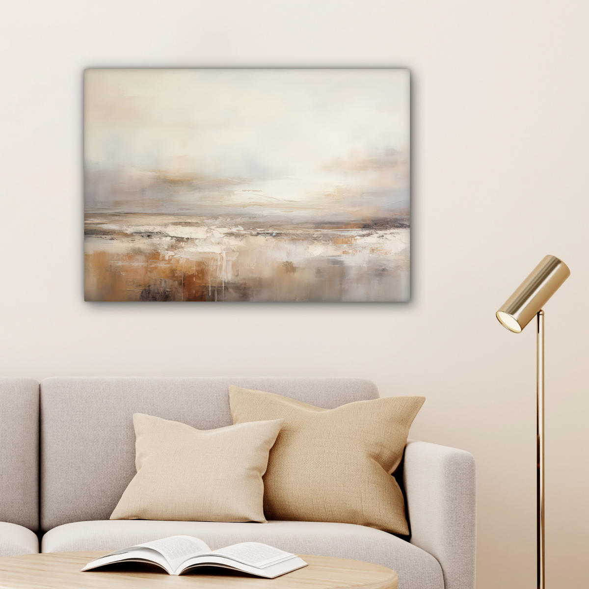 LEINWANDBILD - Kunst - Industriell - Grau - Braun - Abstrakt - 80x60 - Malerei - Sandfarben, Textil (80/60cm) - MuchoWow